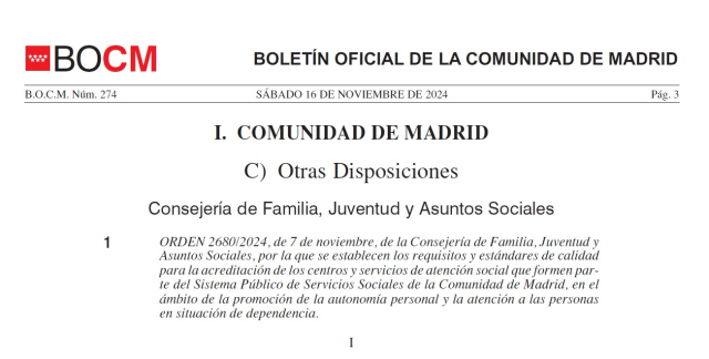La Comunidad de Madrid impulsa un nuevo modelo de calidad para los centros de atención social con la Orden 2680/2024