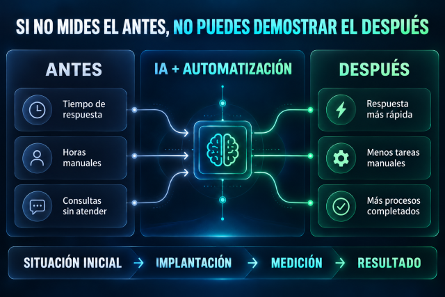 Comparación del proceso antes y después de implantar inteligencia artificial para medir su impacto.